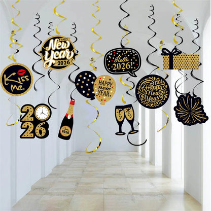 2026 New Year s Eve Party Supplies Hanging Swirl Decorations for Ceiling Creative Paper Decor for Countdown Celebration