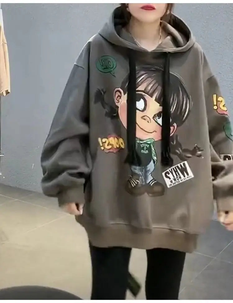 Hoody Extra Large 2025 New Medium To Long Size Cartoon Cute Girl Fleeces Hooded Women Hoodie Autumn Sweater Loose Top Sweatshirt