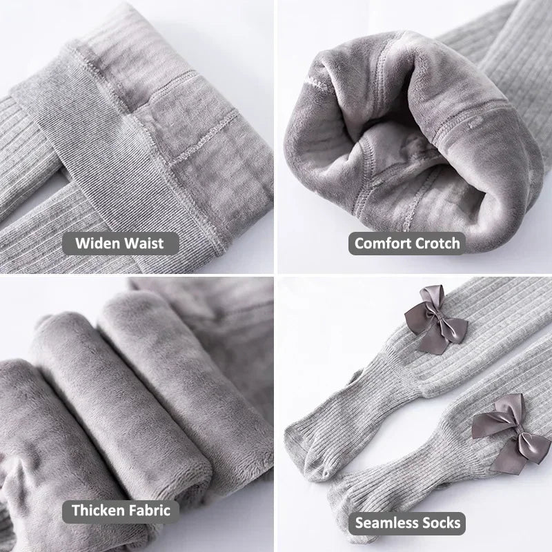 Winter Velvet Warm Tights For Girls Winter Cute Bowknot Cotton Children Pantyhose Newborn Toddler Baby Girls Tights 0 To 10 Yrs