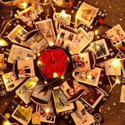 Hexagonal Explosion Box with Photo Album DIY Surprise Explosion Box Handmade Creative for Valentine Day Wedding Proposal