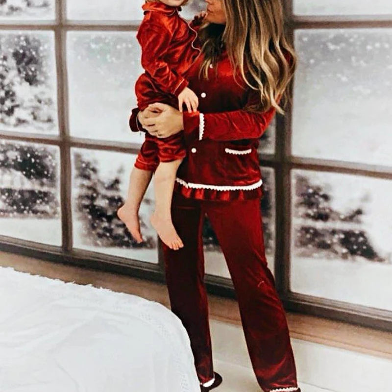 2025 winter family christmas matching outfits loungewear kids girls boys red velvet pyjamas fille cream white pjs set sleepwear