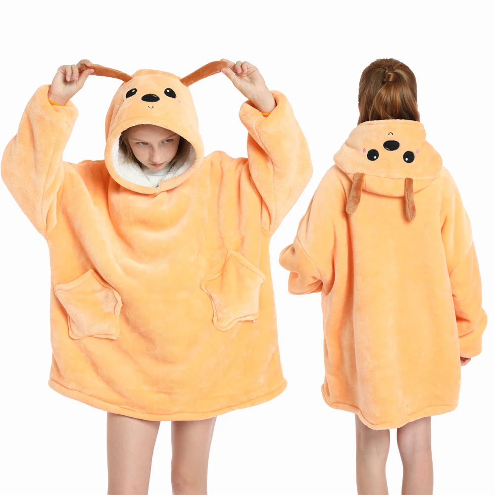 New Winter Oversized Hoodies for Girls Children Warm Soft Animal Cartoon Sweatshirts Girls Outwear Penguin Avocado Panda Hoodie