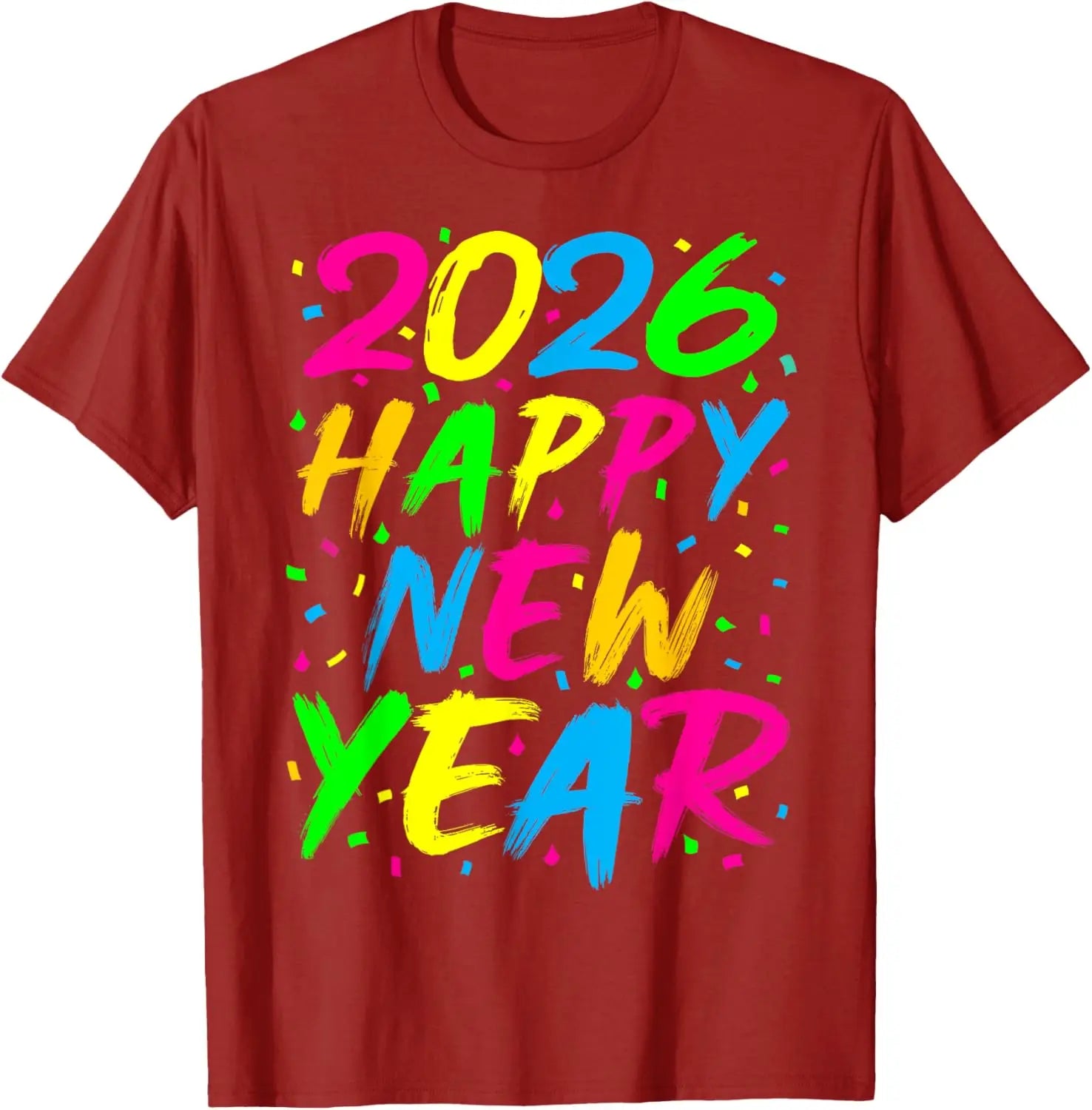 Happy New Year 2026! Family celebration event. New Year's Eve party. T-shirt, short-sleeved, round-neck, comfortable clothing.