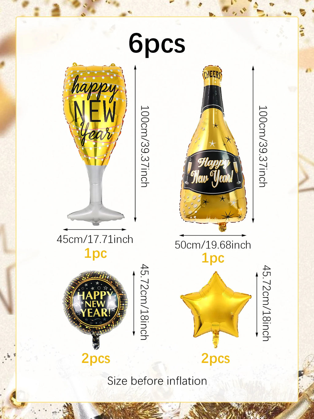 6pcs/set 2026 New Year balloon kit, suitable for New Year party, 2026 New Year decoration, 2026 New Year's Eve party supplies