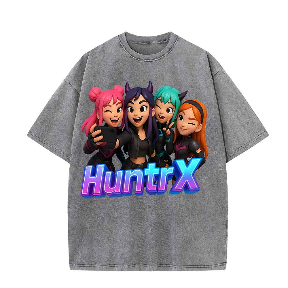 2025 Anime KPOP Tshirts Men Vintage Washed Shirt Harajuku Oversize Crew Neck Cotton Tee Cotton Fashion Streetwear Unisex Top