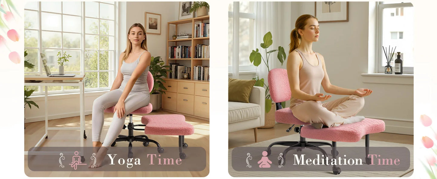 Furmax Ergonomic Criss Cross Legged Office Chair with Wheels, 360°Swivel Adjustable Height Kneeling Desk Chair with Footrest