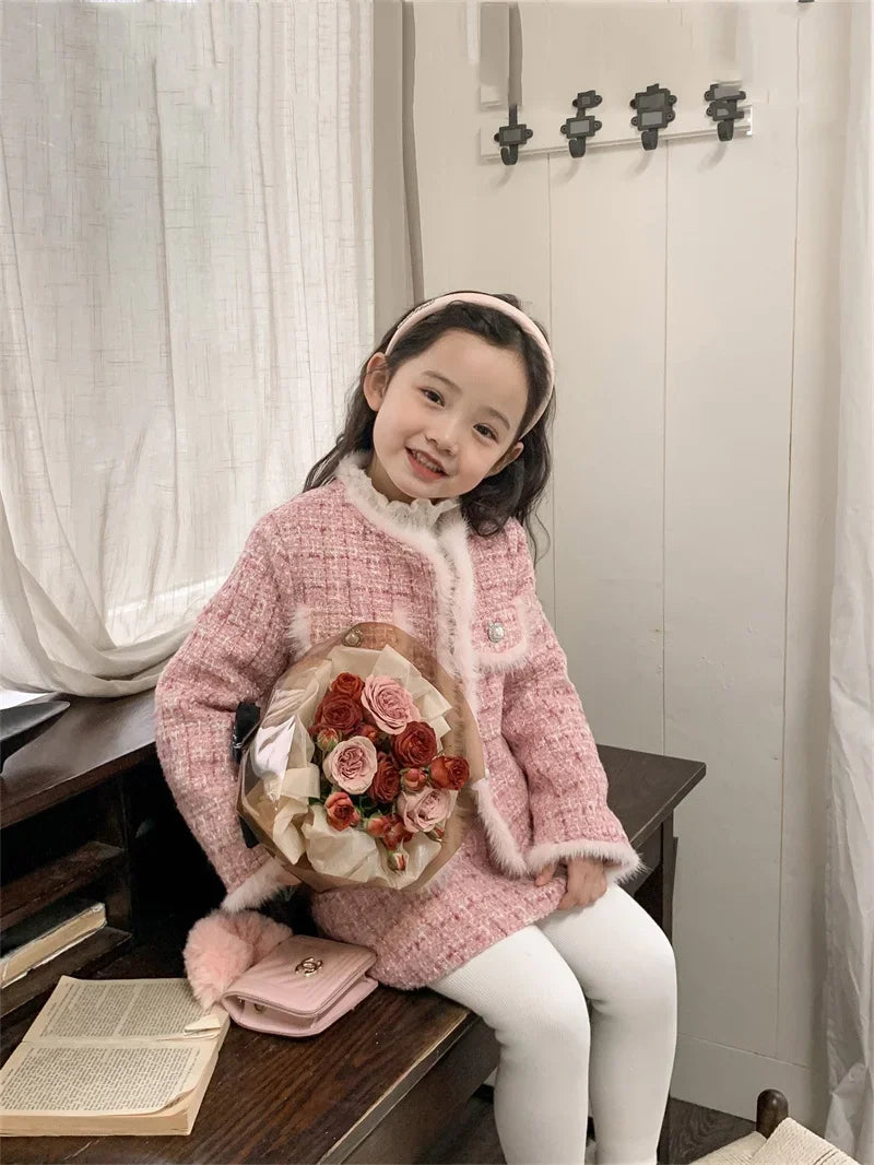 Kids 2Pcs Tweed Clothes Sets Girl Fashion Spring Winter Children Suits for 1-10Ys Elegant Sweet Outfit Kids Clothes