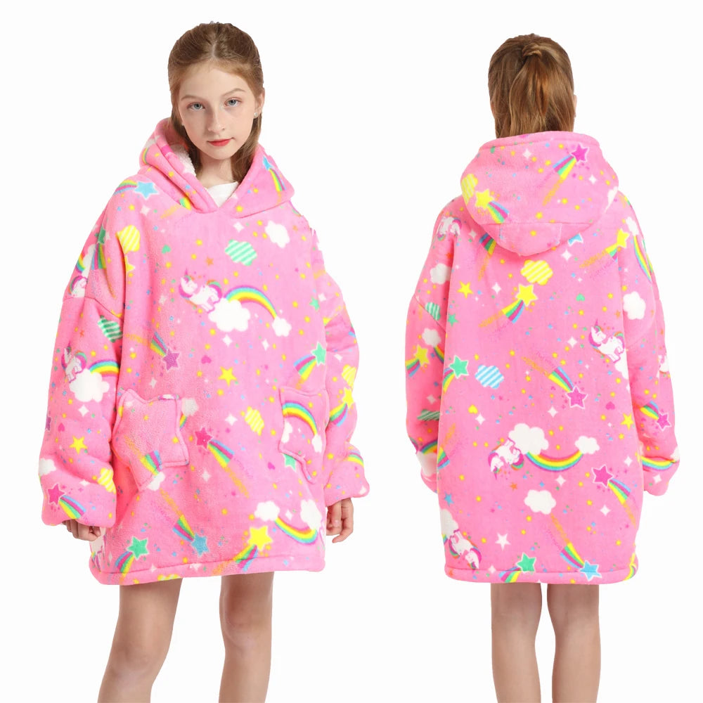 New Winter Oversized Hoodies for Girls Children Warm Soft Animal Cartoon Sweatshirts Girls Outwear Penguin Avocado Panda Hoodie