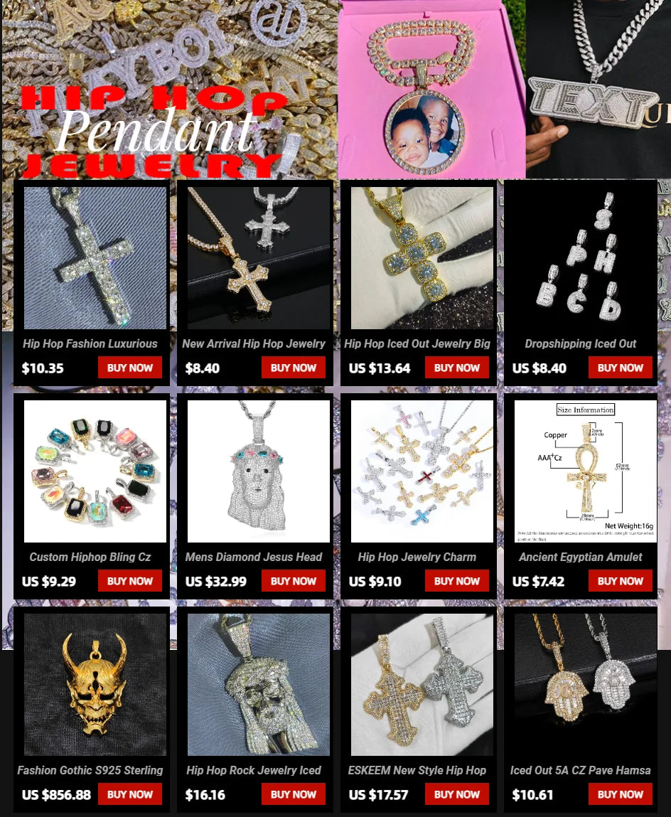 Trendy New Arrivals Cross Pendant Necklace Fancy Cut Diamonds Fashion Iced Out Multi-Colored Gemstones Chain Hip Hop Jewelry
