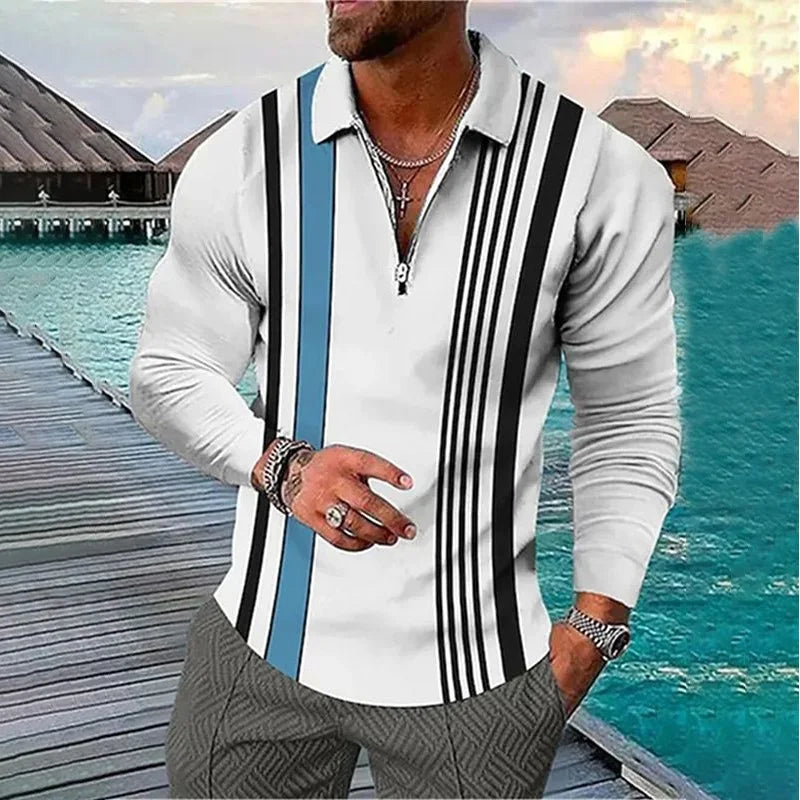 2024 Spring Mens Polo Shirt Long Sleeve Stand Basic Blouse Tee Shirt Top Casual T-shirt Men Shirt