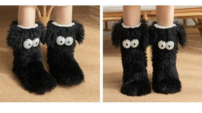 Women's Men Winter Kawaii Big Eyes Slipper Socks with Puppy Ears Cartoon Non-slip Floor Socks Warm Thickened Coral Stockings  ﻿