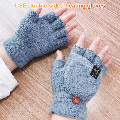 USB Electric Heated Gloves Touchscreen Double-Sided Heating Gloves Fingerless Hands Warmer Winter Skiing Cycling Thermal Gloves