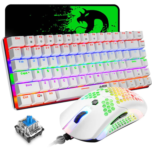 80% Mechanical Gaming Keyboard and Mouse Mousepad &Rainbow Backlit 12000 DPI Lightweight Gaming Mouse with Honeycomb Shell Set