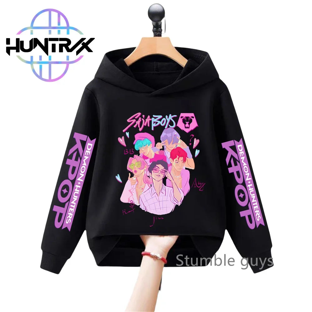 3-12Y Kids Hoodie KPop Demon Hunters Spring Autumn Sportswear Warm Print Casual Fashion Boys Clothes Girls