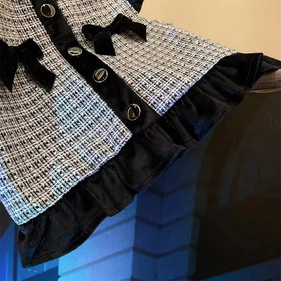 New Girls Autumn Winter Plaid Three Piece Set Solid Long Sleeves Top Boutique Vest Sister Matching Fashion Shorts for Girl