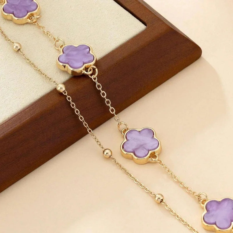 Elegant Double Layer Five-Leaf Clover Anklet for Women Exquisite Lucky Floral Summer Beach Hoilday Jewelry Gifts