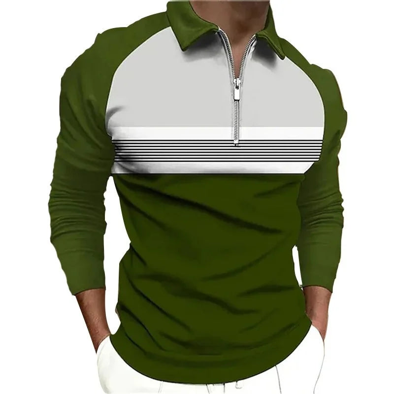 2024 Spring Mens Polo Shirt Long Sleeve Stand Basic Blouse Tee Shirt Top Casual T-shirt Men Shirt