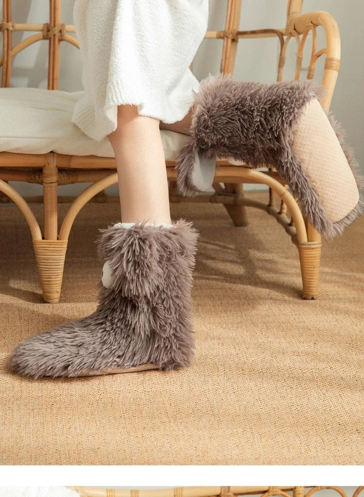 Women's Men Winter Kawaii Big Eyes Slipper Socks with Puppy Ears Cartoon Non-slip Floor Socks Warm Thickened Coral Stockings  ﻿