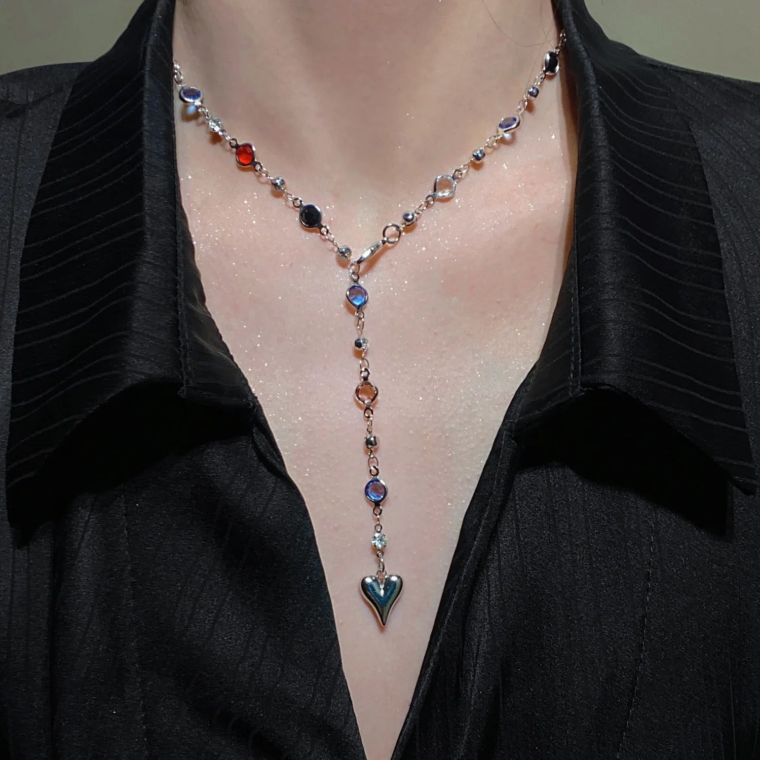 WANZHI Exquisite Metal Zircon Cross Tassel Necklaces for Women Men Luxurious Punk Long Choker Fashion Jewelry Accessories Gifts