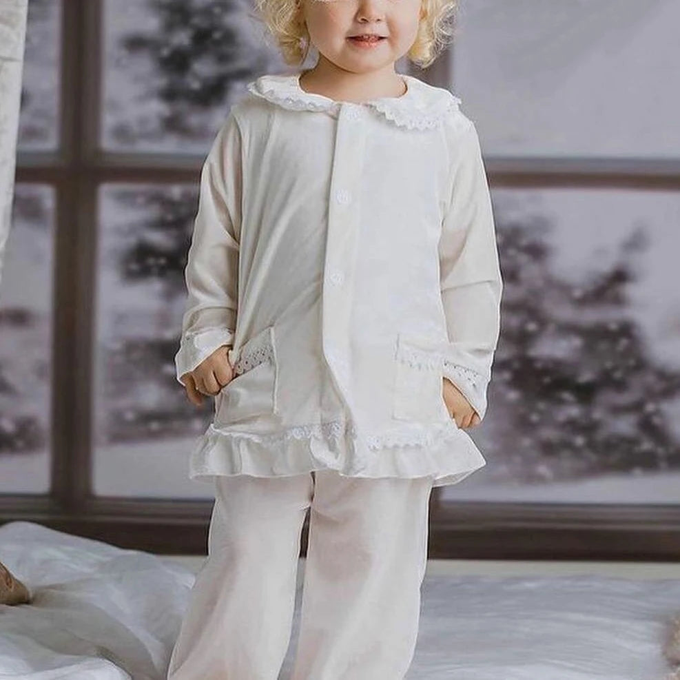 2025 winter family christmas matching outfits loungewear kids girls boys red velvet pyjamas fille cream white pjs set sleepwear