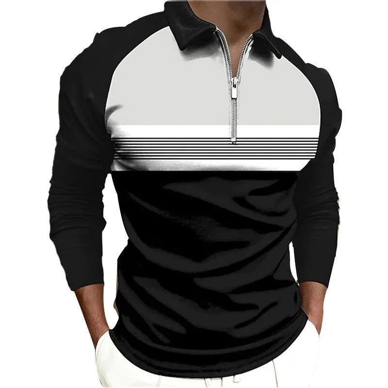 2024 Spring Mens Polo Shirt Long Sleeve Stand Basic Blouse Tee Shirt Top Casual T-shirt Men Shirt