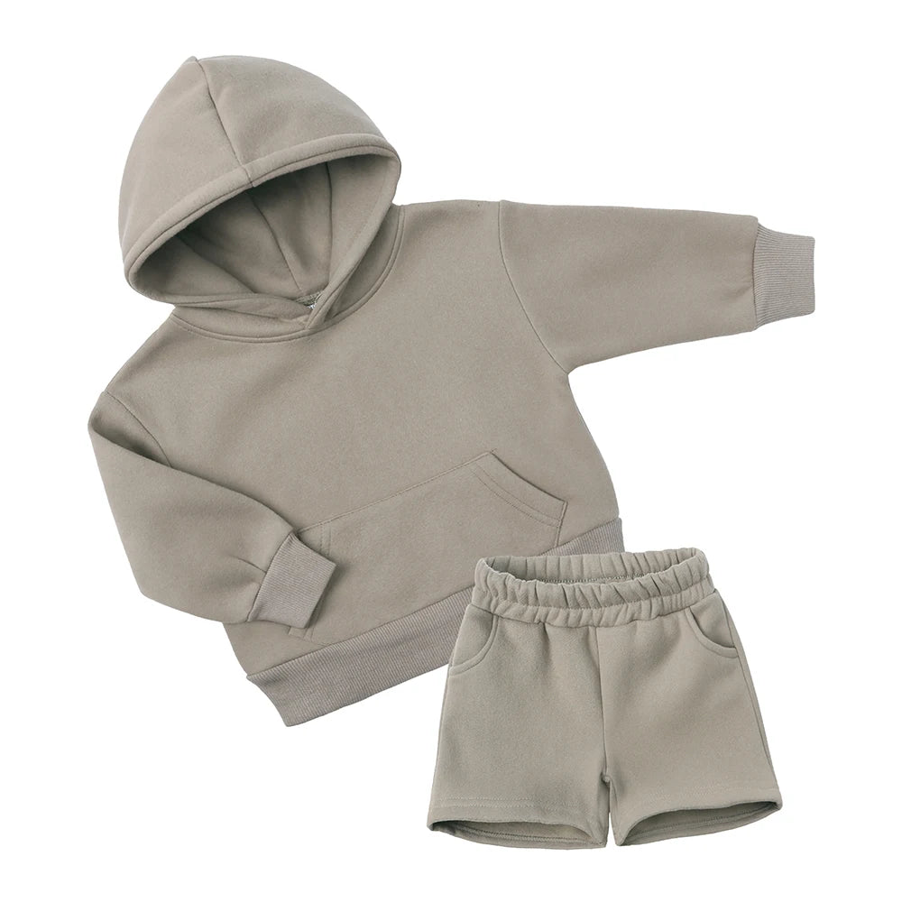 2025 New Winter Kids Boys Girls Clothes 2 Pieces Tracksuit Outfits Set Solid Top Sweatshirt+Elastic Joggers Shorts Causal Suit