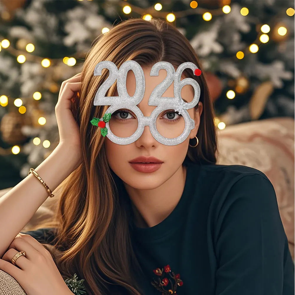 2026 Christmas Theme Digital Funny Glasses Party Decoration New Year Photo Frame Creative Eye Wear for Holiday Celebrations