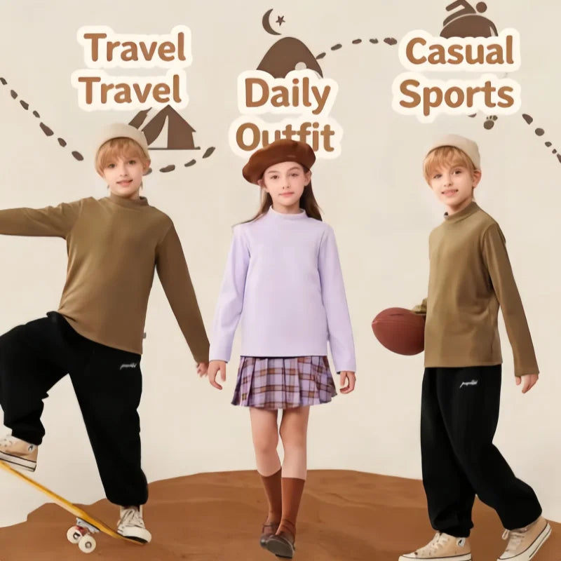 Kids High-necked Pullover Hoodies Autumn Winter Warm-keeping T-shirt Soft Comfortable Base T-shirt Boys Girls Windproof Hoodies