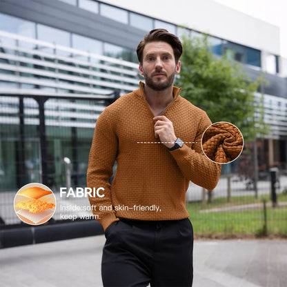 Men's Sweater Spring Outer Wear Quarter Zip Sweaters Polo Zip Pullover Cable Knit Mock Neck Turtleneck Top US Size