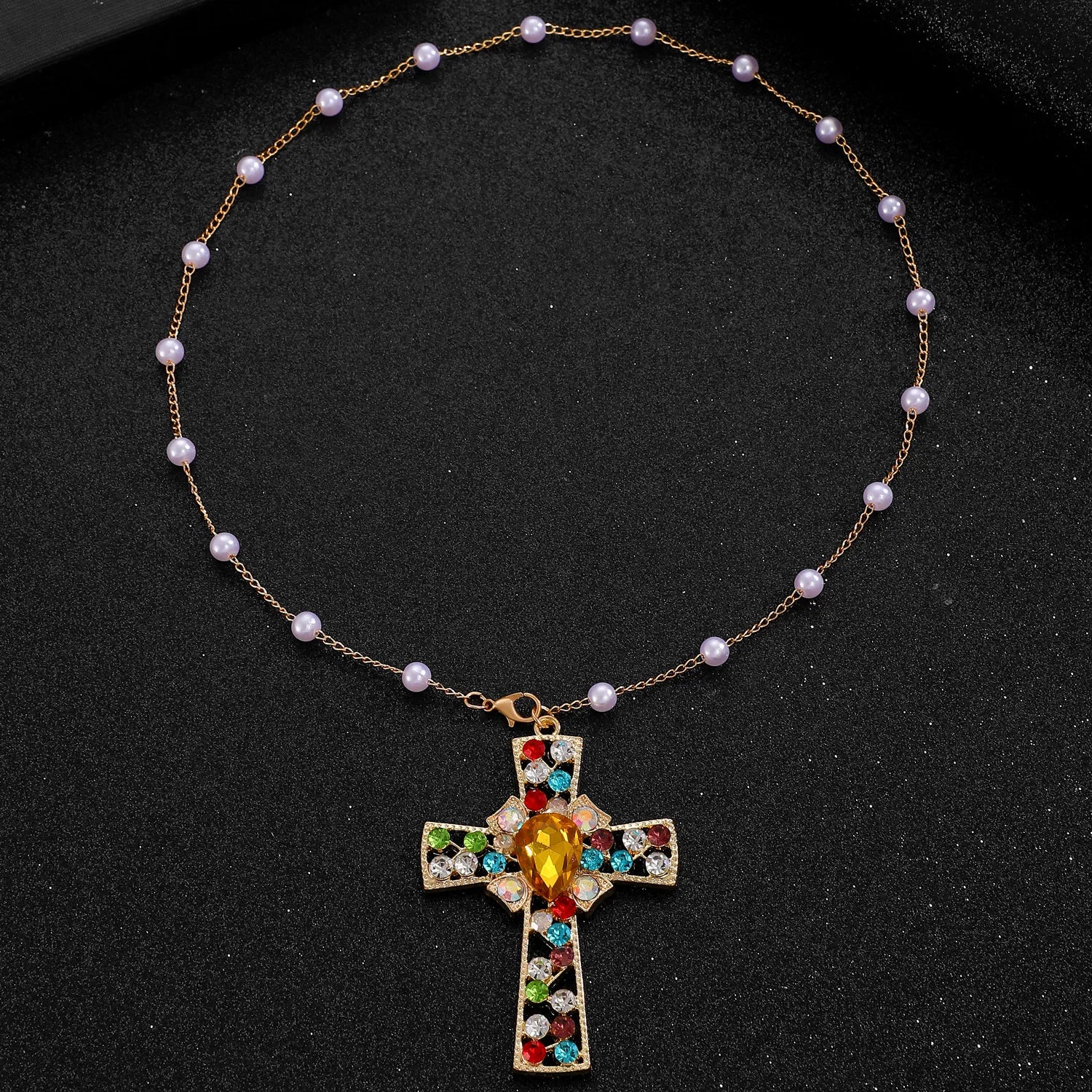 WANZHI Exquisite Metal Zircon Cross Tassel Necklaces for Women Men Luxurious Punk Long Choker Fashion Jewelry Accessories Gifts