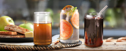 Drinking Glasses with Bamboo Lids and Glass Straw 2PCS Set, 16oz Glass Cups with Lids and Straws, Beer, Iced Coffee Glasses, Sod