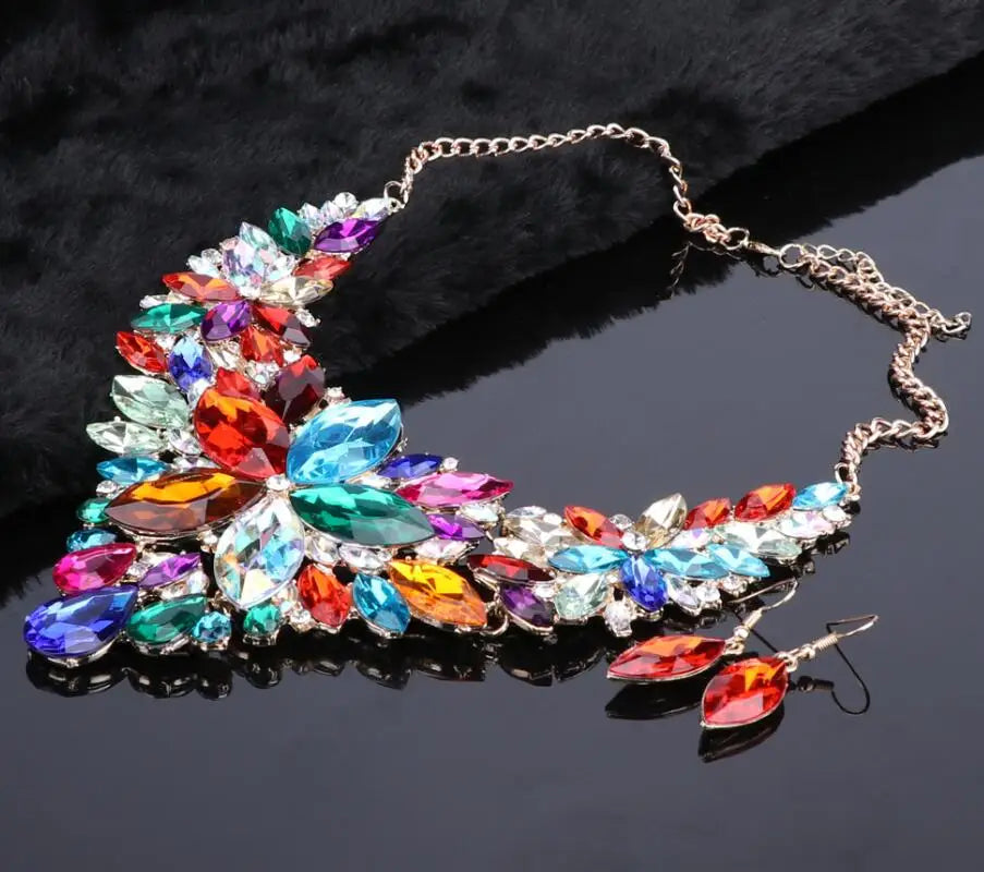 Fashion Crystal Jewelry Sets Bridal Necklace Earrings Sets Wedding Party Jewelery Dress Jewellery Decoration Accessories