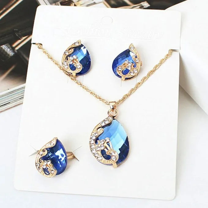 2025 Exquisite Jewelry Sets 5 Colors Crystal Earring/Necklace/Adjust Ring Noble Peacock Set Wedding Party Bijoux Accessories