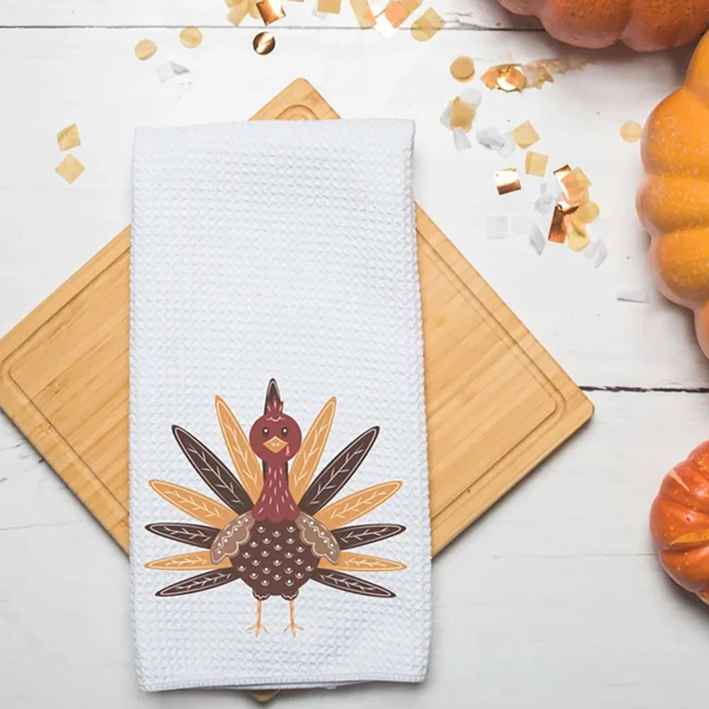 Happy Thanksgiving Waffle Tea Towel Pumpkins Turkey Autumn Dish Towel Fall Kitchen Home Decor New Year Housewarming Hostess Gift