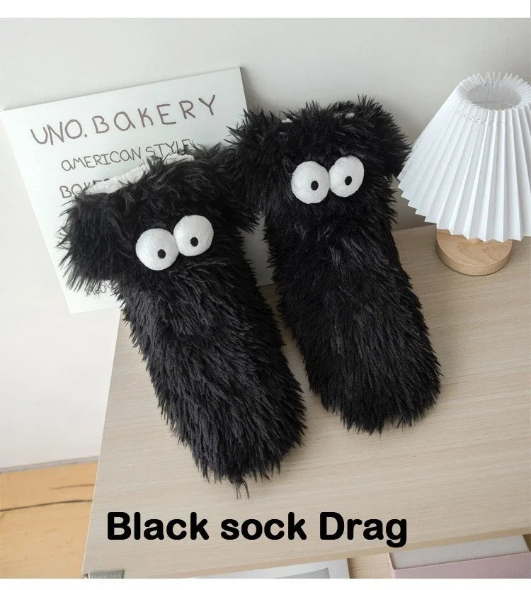 Women's Men Winter Kawaii Big Eyes Slipper Socks with Puppy Ears Cartoon Non-slip Floor Socks Warm Thickened Coral Stockings  ﻿