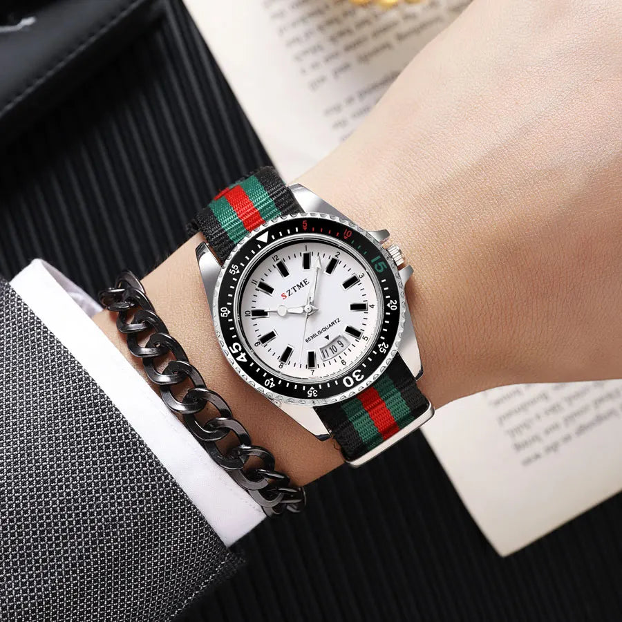 New fashionable men's nylon strap calendar watch, luxurious and simple business men's and women's night light quartz watch