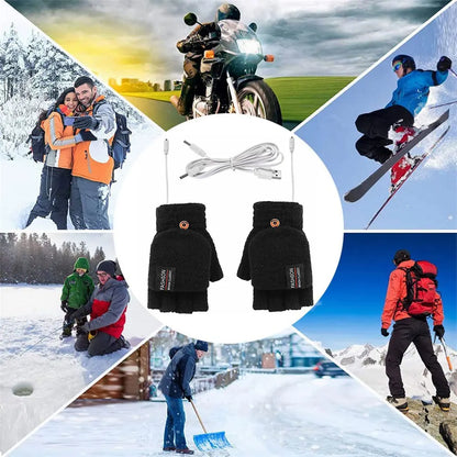 USB Electric Heated Gloves Touchscreen Double-Sided Heating Gloves Fingerless Hands Warmer Winter Skiing Cycling Thermal Gloves