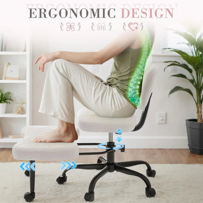 Furmax Ergonomic Criss Cross Legged Office Chair with Wheels, 360°Swivel Adjustable Height Kneeling Desk Chair with Footrest