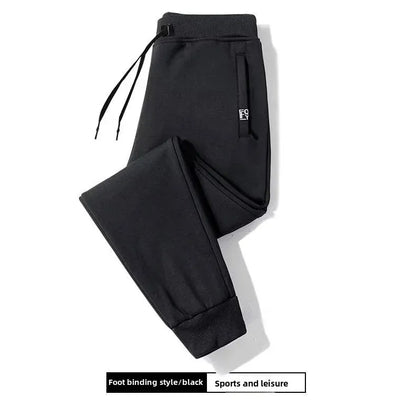 Men's Autumn/Winter Fleece-Lined and Thickened Sweatpants Versatile Casual Straight-Leg Pants Loose-Fitzip-Upocket Solid Color W