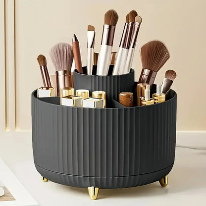 360° Rotating Makeup Organizer - 1pc Plastic Cosmetic Storage with 5 Compartments - Multi-Functional Holder for Brushes
