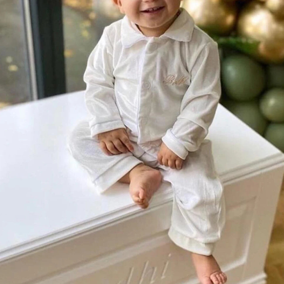 2025 winter family christmas matching outfits loungewear kids girls boys red velvet pyjamas fille cream white pjs set sleepwear