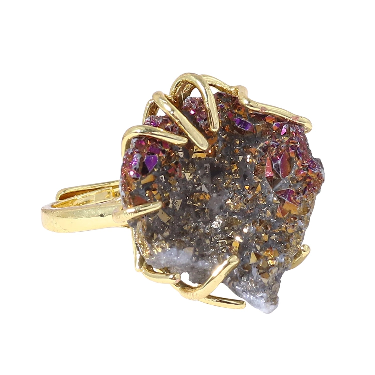 2025 Adjustable Natural Crystal Raw Cluster Ring Colorful Healing Crystal Jewelry Unisex Crystal Wristband Mindfulness Accessory