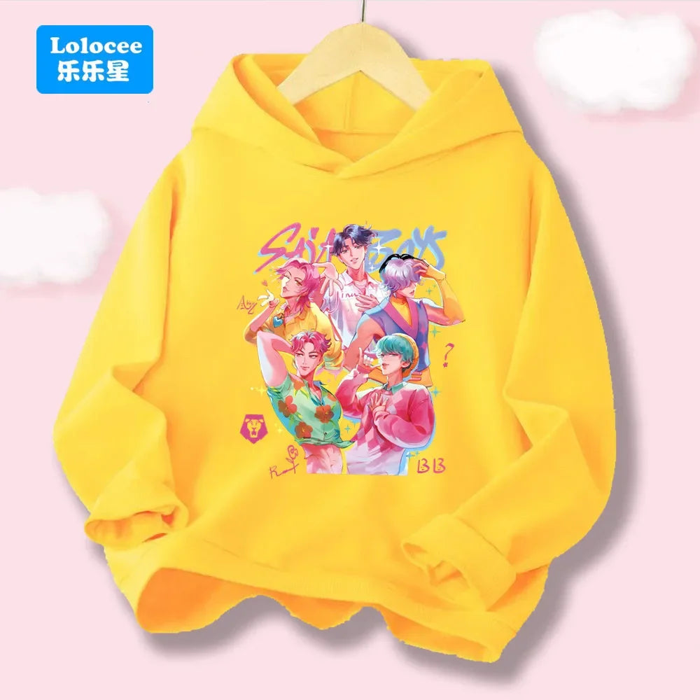 Korean Wave Demon Hunter Loose Comfortable Warm Children's Hoodie Fashion Daily Street  Cute Playful Anime Hooded Clothing Top