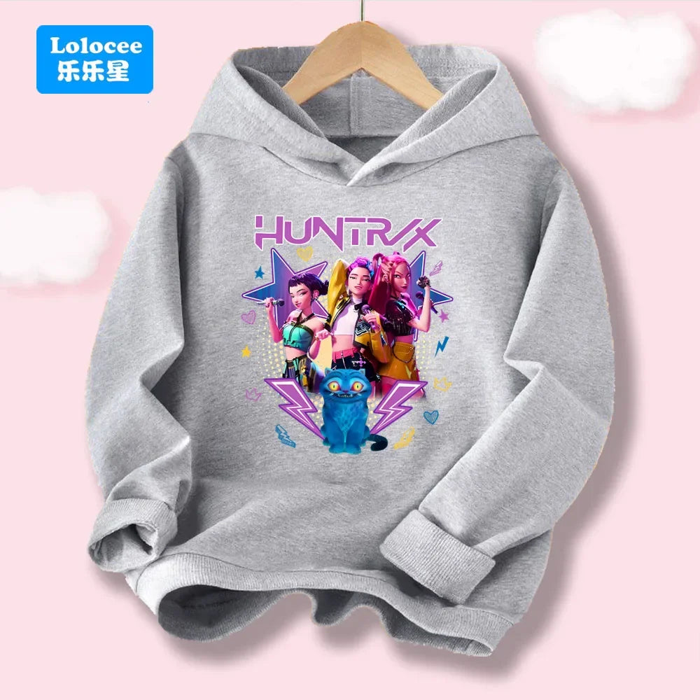 Korean Wave Demon Hunter Loose Comfortable Warm Children's Hoodie Fashion Daily Street  Cute Playful Anime Hooded Clothing Top