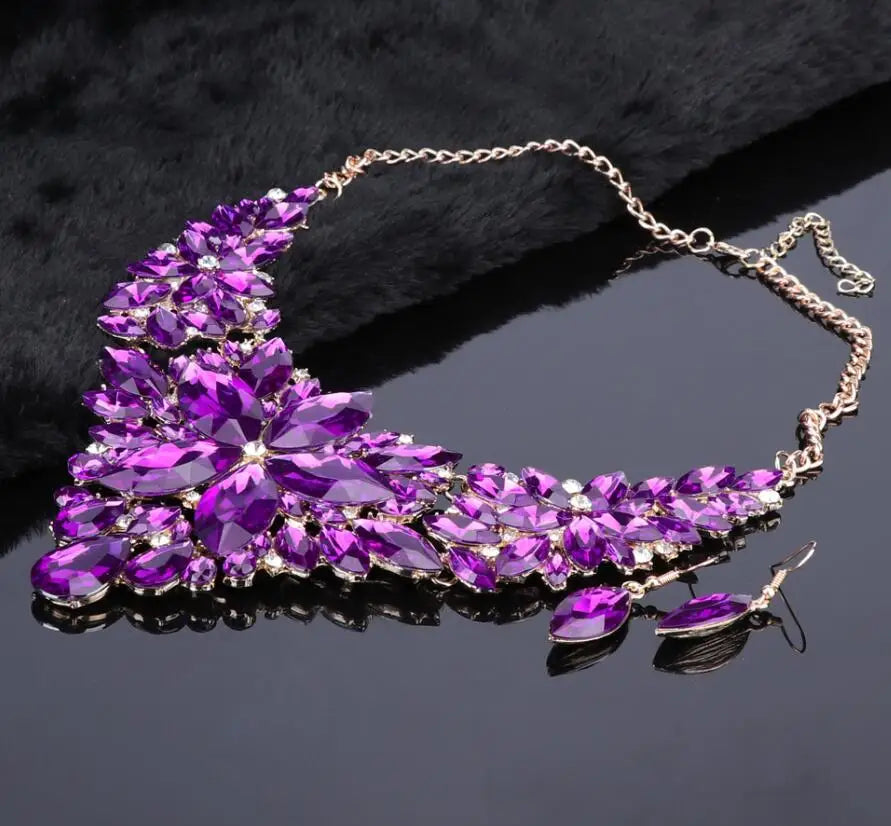 Fashion Crystal Jewelry Sets Bridal Necklace Earrings Sets Wedding Party Jewelery Dress Jewellery Decoration Accessories