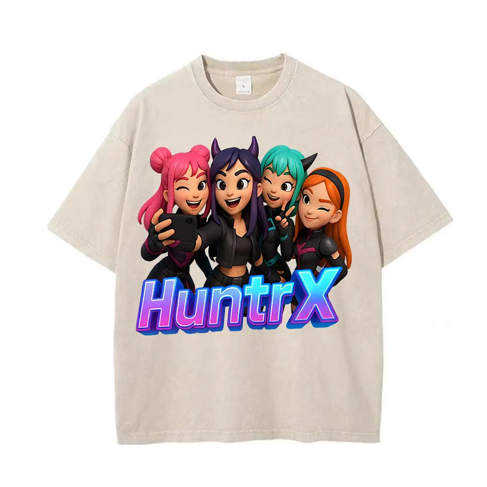 2025 Anime KPOP Tshirts Men Vintage Washed Shirt Harajuku Oversize Crew Neck Cotton Tee Cotton Fashion Streetwear Unisex Top