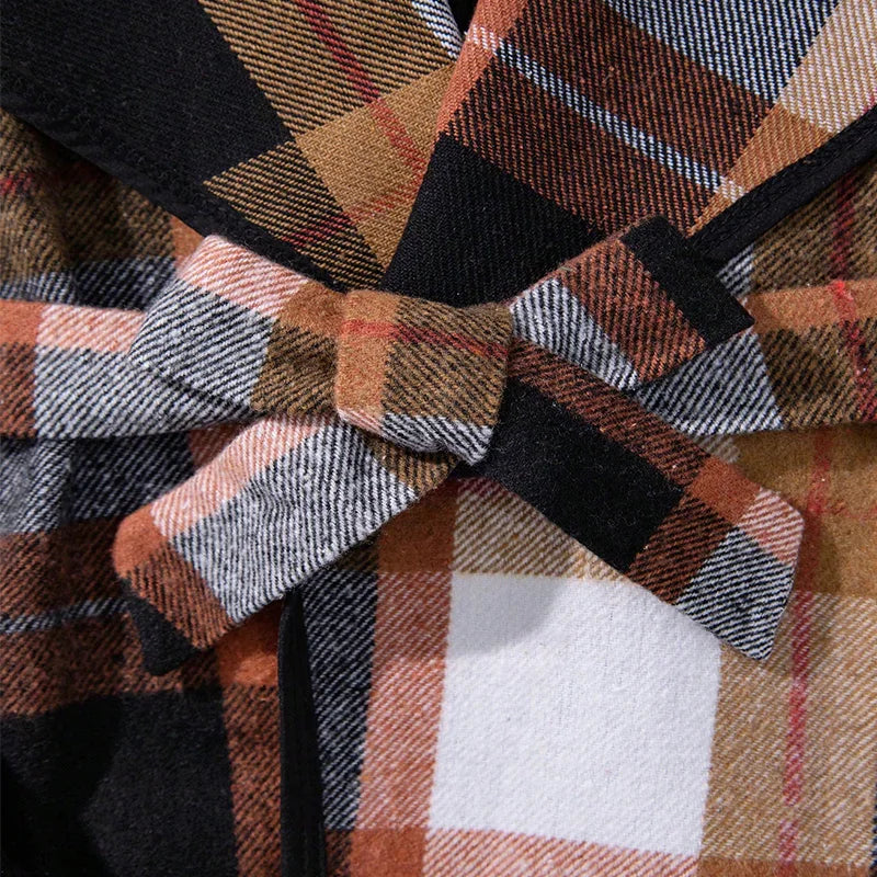 Three Piece Set For Winter Girls Cute And Warm Elegant Plaid Jacket High Necked Knitted Long Sleeved Pants Princess Party Dress