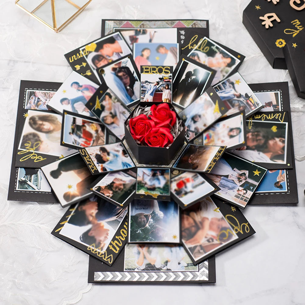 Hexagonal Explosion Box with Photo Album DIY Surprise Explosion Box Handmade Creative for Valentine Day Wedding Proposal