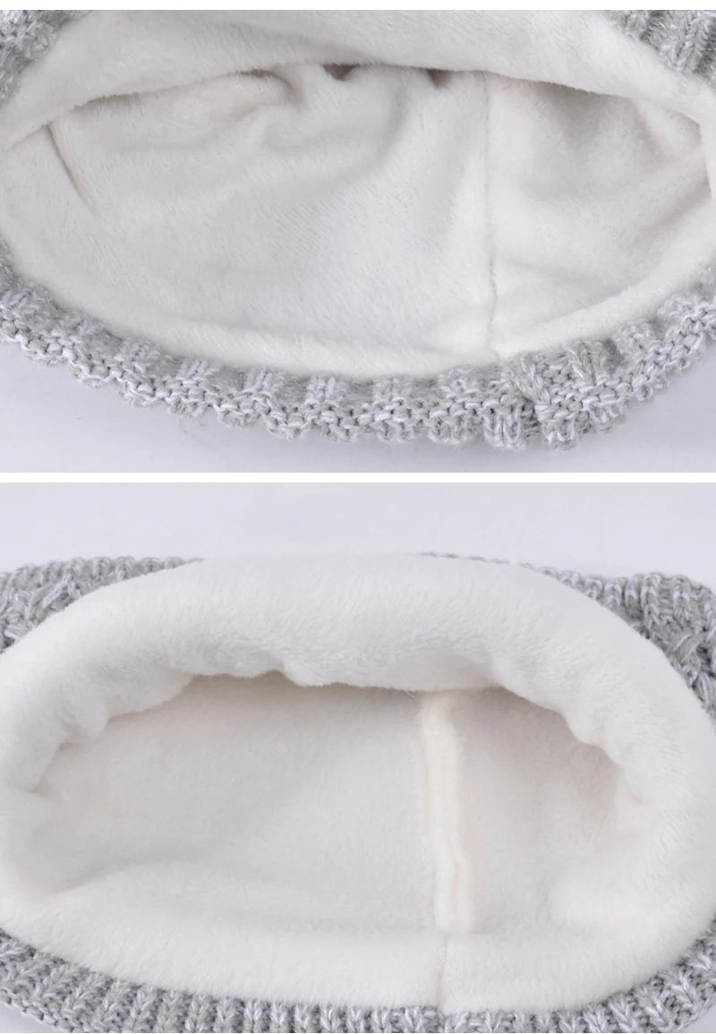 3Pcs Winter Kids Hat Set for Girls Boys Warm Knitted Children Beanie Scarf Gloves Fleece Lining Pompom Children Cap 4-10Y