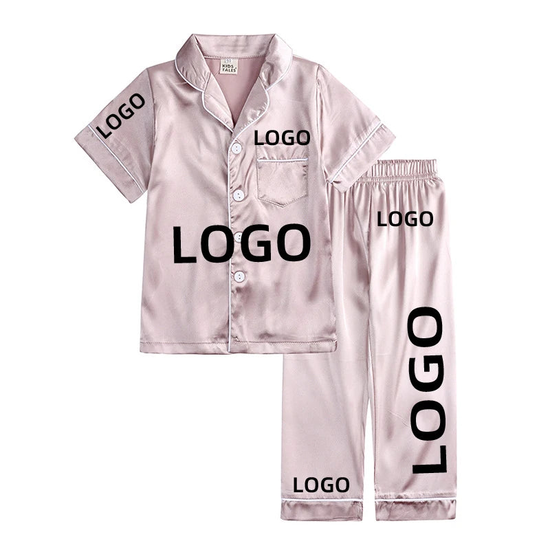 Unisex Kids Silk Satin Pajamas Set Long Sleeve Button-Down Nightgown Infant Baby Sleepwear Top Pants Combo for Boys And Girls